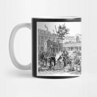 Engraving of Covent Garden Market in London in 1845. Mug